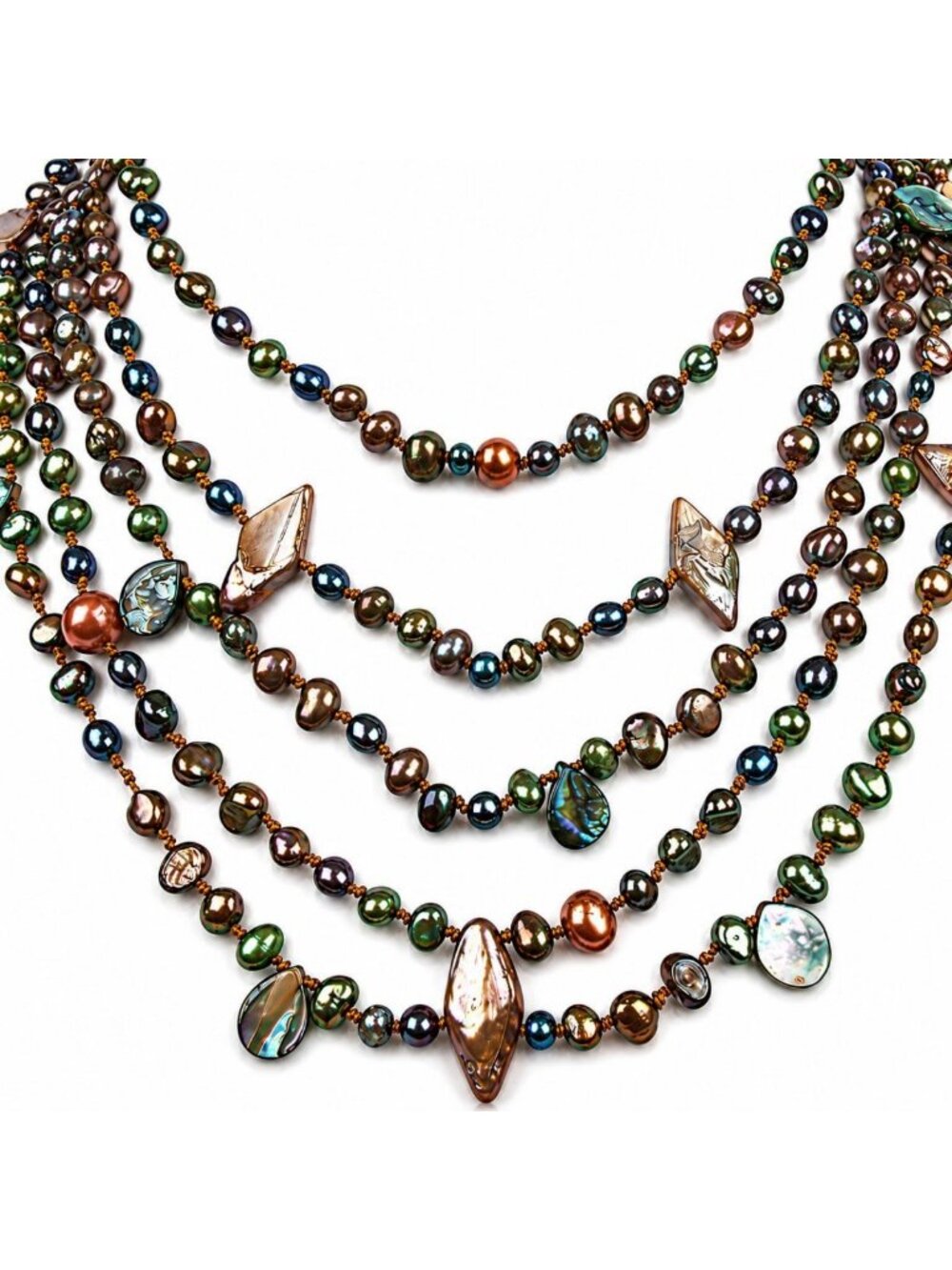 Elegant 24" Multi-Strand Freshwater Pearl Necklace, Colorful Rice Pearls, Luxury